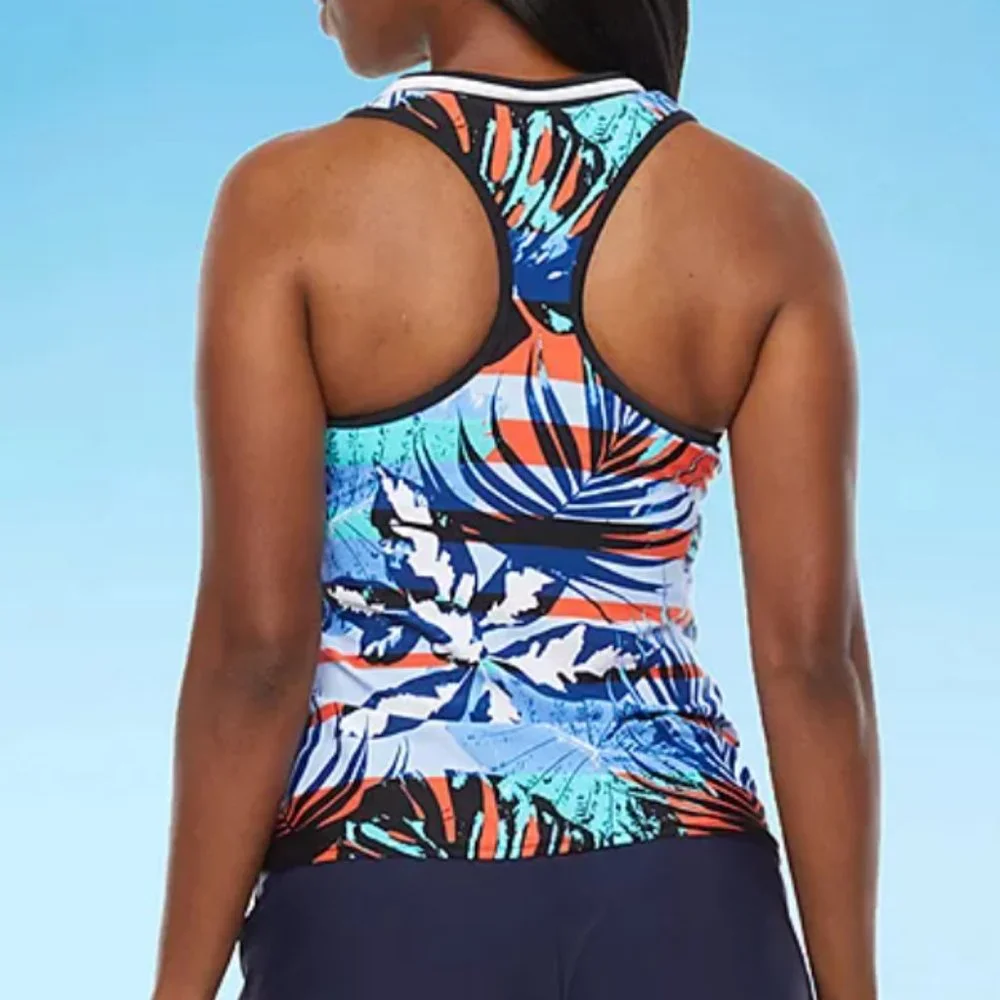 NWT ZeroXposur Tropical Print Bust Support Racer Back Sports Tankini Top XS/6